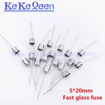 

50PCS/LOT Fuse Tube 5*20mm 5A 250V 5*20 F5AL250V Double iron cap Axial Fast Glass Fuse With Lead Glass Tube 5mm*20mm