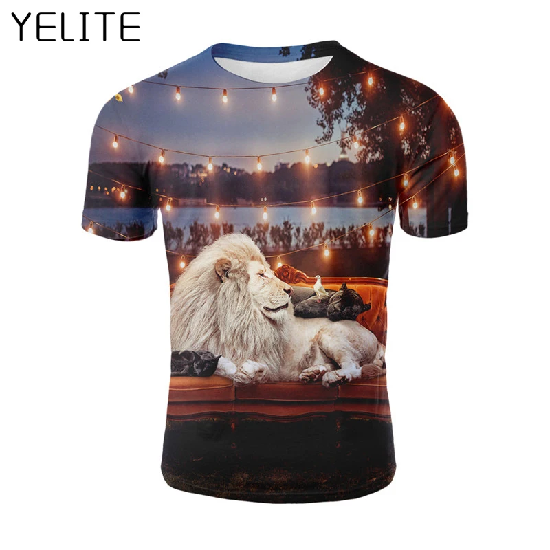 YELITE 2019 футболка новая с Львом обезьяна орангутанг слон 3d принт рукав лето