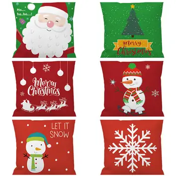 

Doreen Box 45*45cm Red Green Peachskin Pillow Case Snowman Santa Claus Snowflake Printed Decorative Throw Pillows Pillow Cover