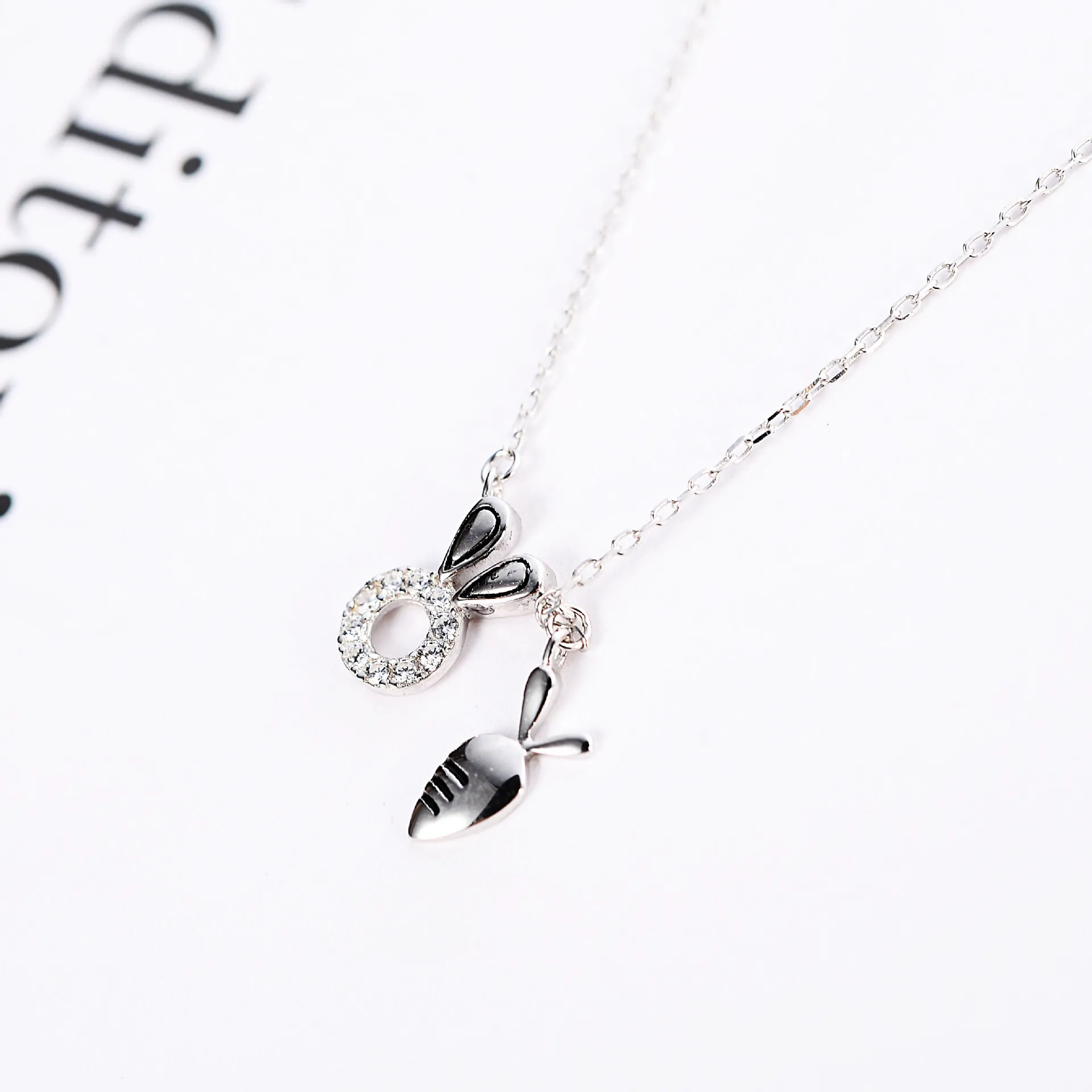 rabbit Carrot cz woman necklace 100% 925 Sterling silver nacklace Jewellery Clavicle chain pendant charms gift