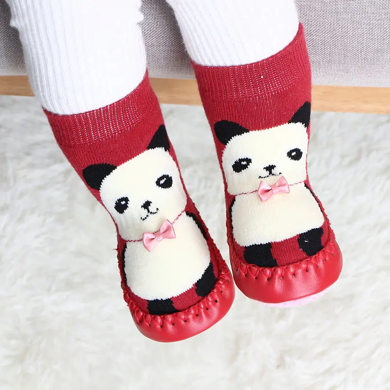 Носки для новорожденных с героями мультфильмов; домашние носки для малышей; зимние толстые носки для маленьких девочек; Нескользящие Детские носки на резиновой подошве - Цвет: red
