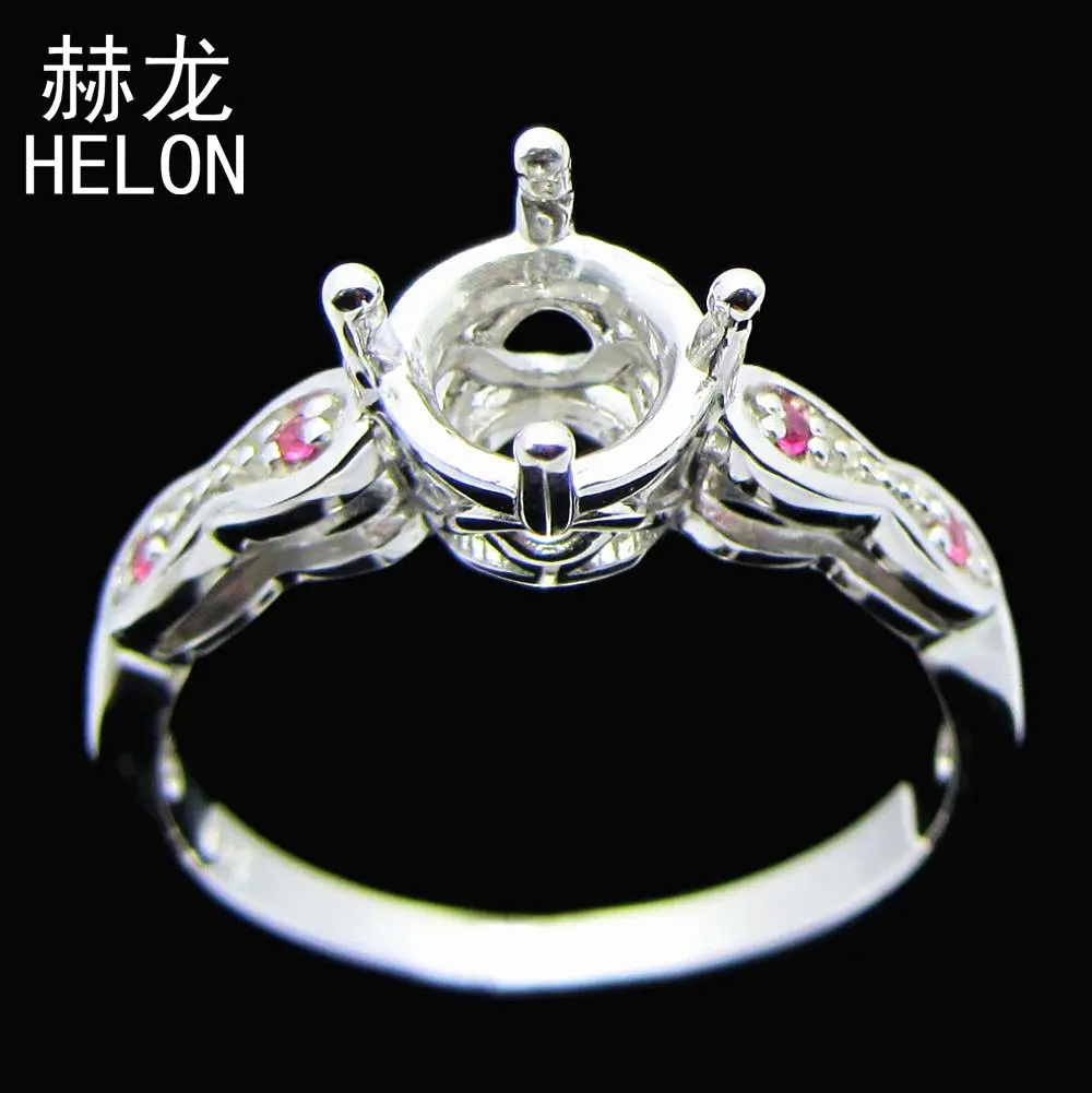 925 Sterling Silver 6.5mm to 7mm Round Cut Semi Mount Ring Pave Genuine Pink Sapphire Wedding Ring Fine Jewelry Women
