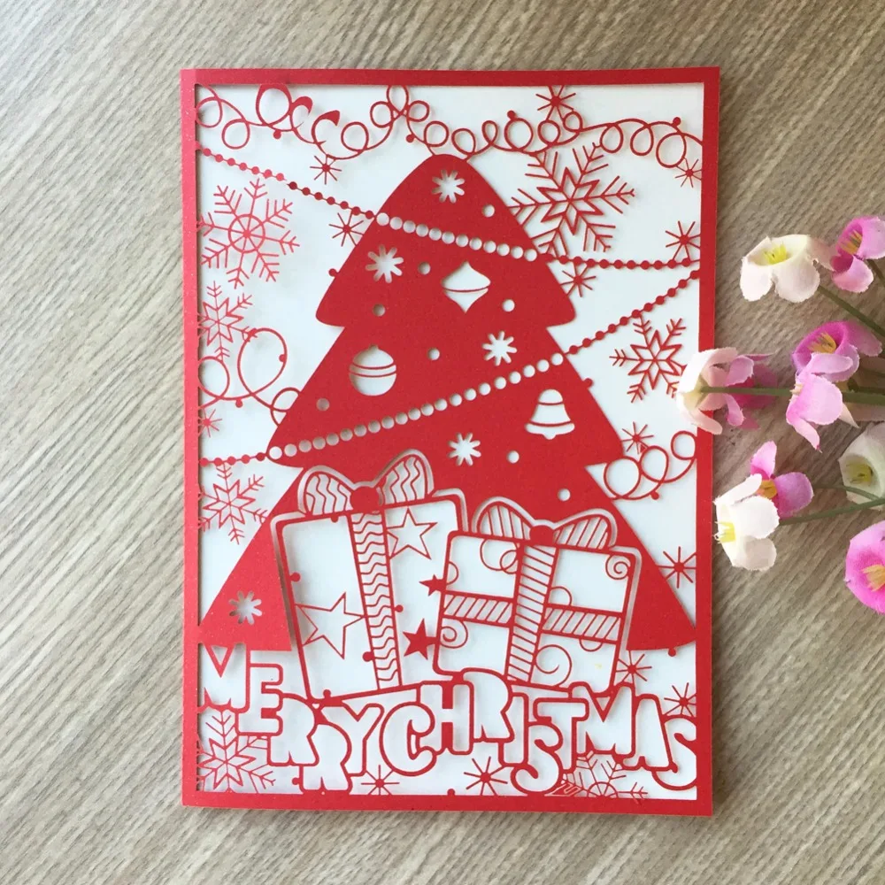 20pcs Latest Merry Christmas Tree Vintage Laser Cut Paper Handmade Custom Greeting Cards Christmas Gifts Souvenirs Postcards Custom Greeting Cards Greeting Cardsgreeting Card Christmas Aliexpress