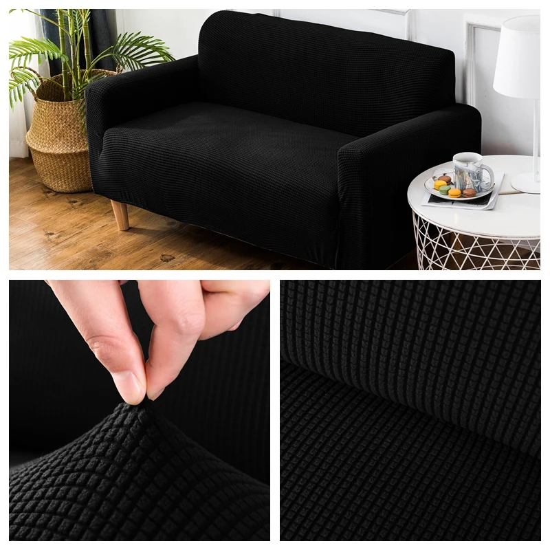 Бархатные чехлы для диванов для гостиной, одноцветные секционные чехлы для диванов, эластичные чехлы для диванов, домашний декор, чехлы для диванов, высокое качество - Цвет: Black
