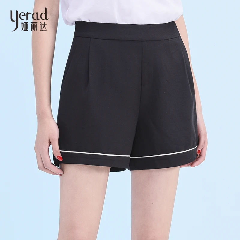 YERAD Black Shorts Solid Mid Waist Shorts 2018 Summer Women Office