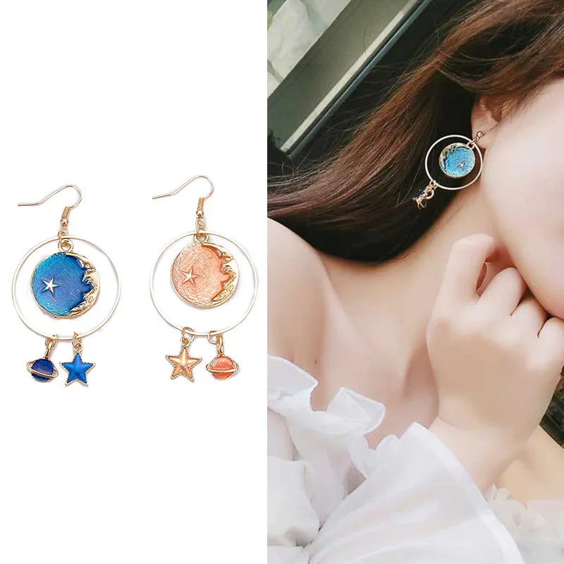 

1 Pair Of Zinc Alloy Star Earrings Dream Girl Heart Stars Moon Personality Joker Earrings