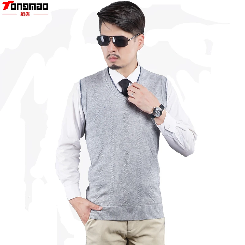 Four Seasons General Men's Solid Sleeveless V neck Wool Knitted Vest