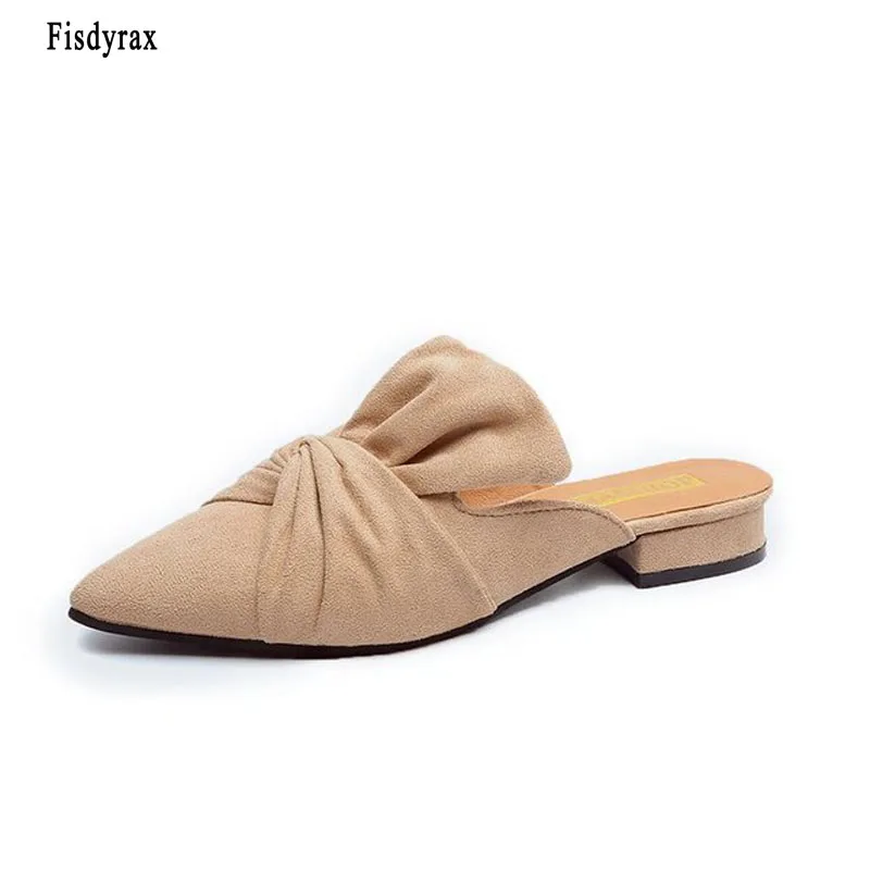 

2019 New Summer Mules Women High Thin Heels Slip On Butterfly-Knot Pumps Pointed Toe Slippers Lady Sweet Shoes