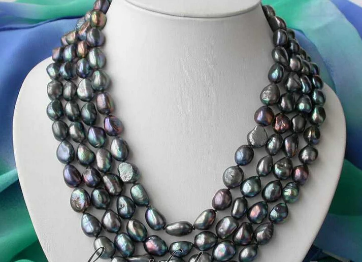 

fastbeautiful 4row 19" 12mm black baroque freshwater pearl necklace z2829