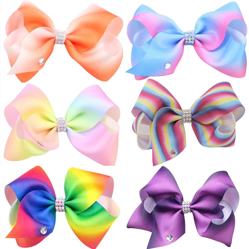 2018  12 Colors Big Bowknot Hairpins With Diamond Girl Barrette Large Colorful Bow Hair Clip Hair Accessories