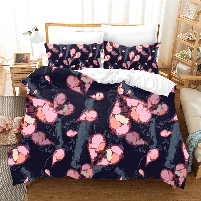 Comfortable black bedding set AU Queen size Heart-shaped pattern duvet cover 3D Bedclothes king Quilt Bed line | Дом и сад