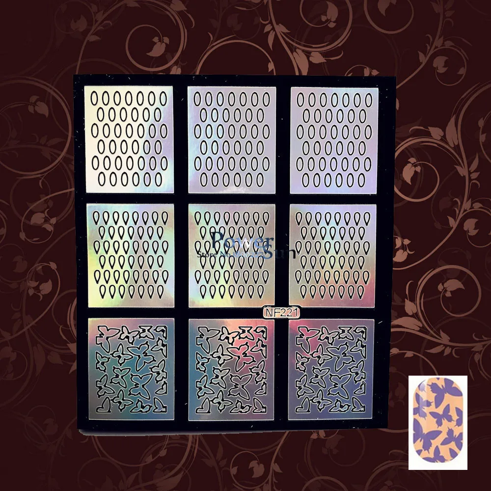 

1PC Hollow Butterfly Nail Art Stamping Template Stencil PNF221 Manicure Tools Polish Airbrush Image Guides Holo Nail Decorations