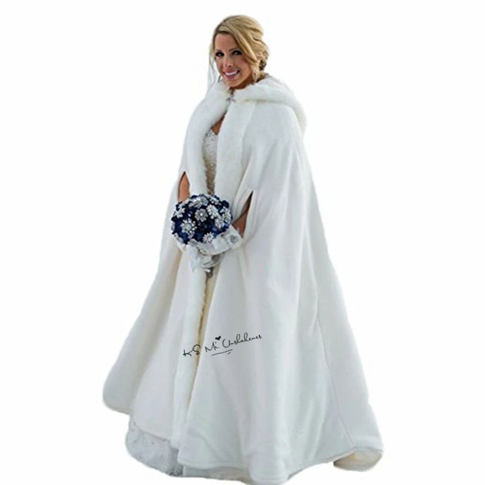 Fur Hooded Vrouwen Bruids Cape Mantels Wrap Sjaal Stola Satijn Jas Met Bont Custom Made|bridal jacket|wedding capejackets wrap - AliExpress