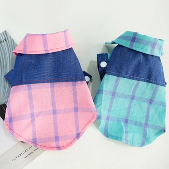 

2019 Puppy Pet Dog Clothes Denim Stitching Plaid Shirt Clothing Spring and Summer Jackets Apparel T-shirts for Small Dog Product