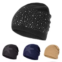 CANCHANGE новая зимняя шапка Для женщин Мягкий Вязание головные уборы Skullies Beanies однотонные теплые CottonFemale модные стразы Кепки Шапка-бини