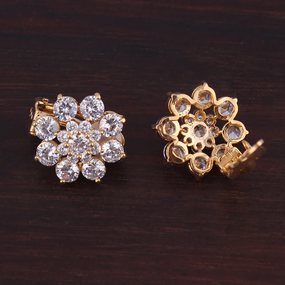 AAA Cubic Zircon Flower Shape Clip on Earrings For Women Bride Wedding Elegant No Hole Earrings No Allergy