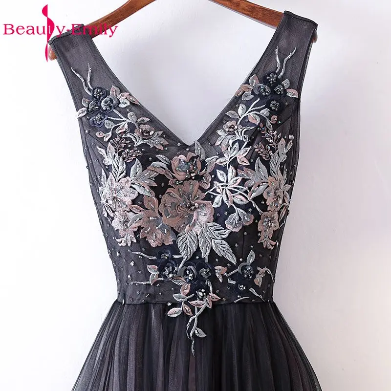 Beauty-Emily Black Plus Size Long A-Line Evening Dresses 2018 V-Neck Appliques Tulle Women Formal Long Evening Prom Dresses Beauty-Emily Black Plus Size Long A-Line Evening Dresses 2018 V-Neck Appliques Tulle Women Formal Long Evening Prom Dresses