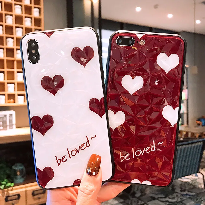 Tfshining Diamond glass Love Heart чехол для телефона iPhone XS Max XR 8 plus 7 6/6 S Plus Жесткий Чехол задней