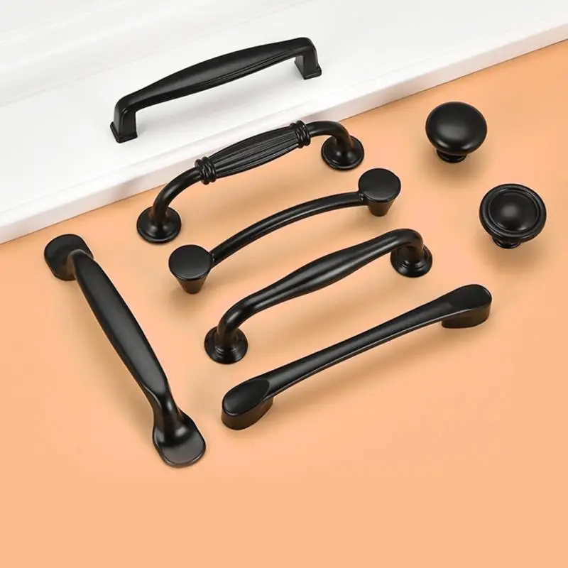 

Black Aluminium Alloy Door Handles Wardrobe Drawer Pull Kitchen Cabinet Knobs Handles for Furniture Handles Hardware Accessories