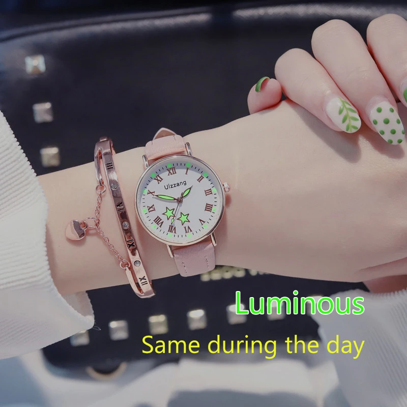 

Fashion Luminous Hands Women Watch 2019 For Casual Ulzzang Brand Star Dial Female Quartz Leather Clock Ladies Wrist Watch Gifts