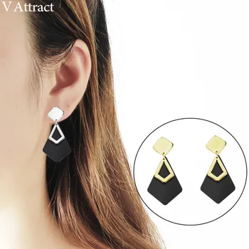 

V Attract 10pair Black Acrylic Geometric Square Earring Women Fashion Jewelry Stainless Steel Arrow Brincos Para As Mulheres