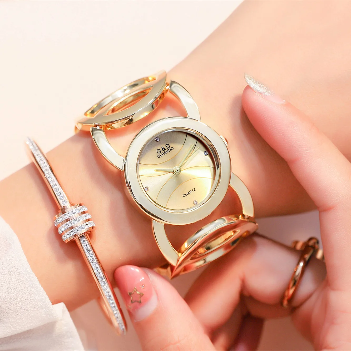 G& D Роскошные Брендовые женские часы Золотые женские кварцевые наручные часы стразы женские часы Relogio Feminino Relojes Mujer Часы