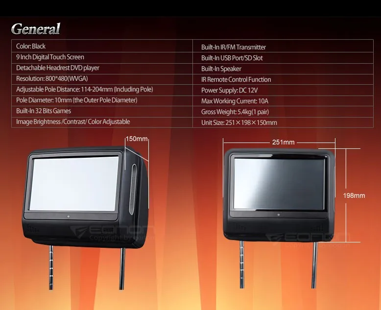 Discount Eonon Black 2x9" Digital Touch Screen Detachable car  Headrest DVD player Game USB/SD IR/FM transmitter car monitor 3 Discount Eonon Black 2x9" Digital Touch Screen Detachable car  Headrest DVD player Game USB/SD IR/FM transmitter car monitor 3