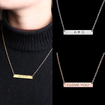 

3Colors Personalized Blank Bar Pendant Necklace Stainless Steel Custom Name Plate Necklace Can Engrave Word Letters Jewelry Gift