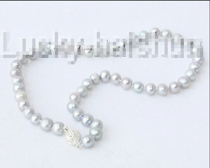 

Free shipping >>>>>>17" 9mm round gray Freshwater pearls necklace 18KGP clasp j9172