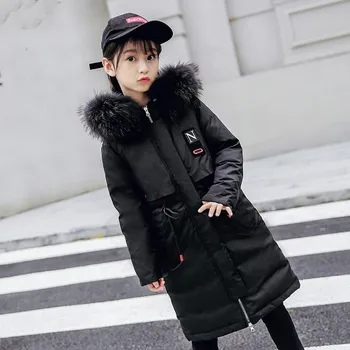 

Children's Down Dresses New Girls'Mid-long Thickened Korean Winter Two Sides Wear Outerwear Down with Fur Collar and Children's