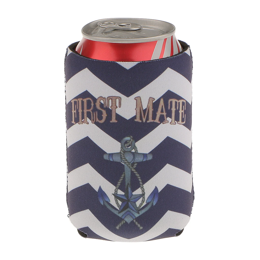 Set of 2pcs First Mate Captain Anchor Pattern Stubby Beer Bottle Tin Cooler Wrap