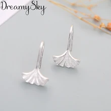 DreamySky prawdziwy kolor srebrny kreatywne kolczyki dla kobiet nowy marka Ginkgo Biloba liść kolczyki biżuteria ucha Bijoux Brincos