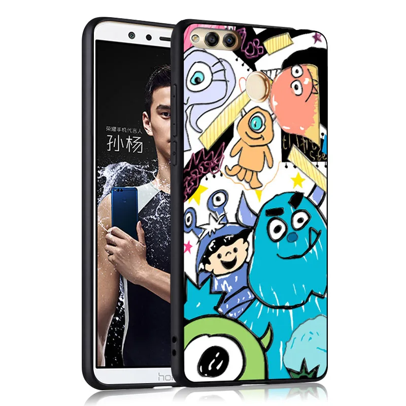 Чехол для Huawei Honor 7X 5 93 дюймов черный 3D рельефный чехол силиконовый с мультяшным