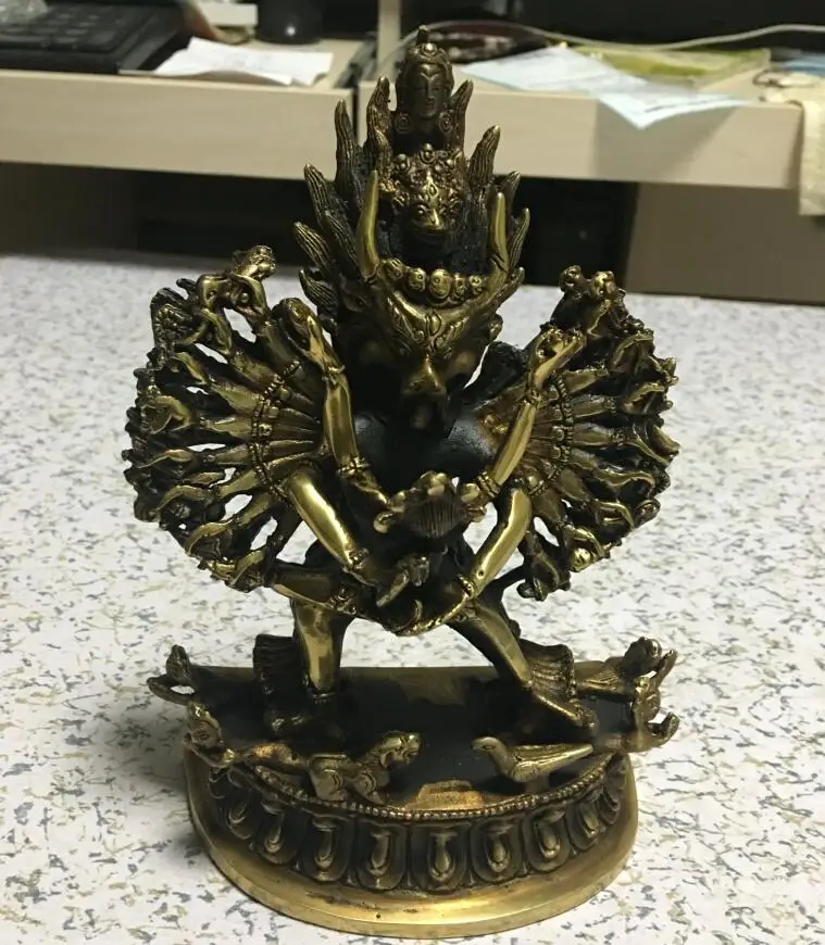 

00677 18cm Chinese Tibet Tibetan Buddhism Bronze Old Kalachakra Buddha Statue