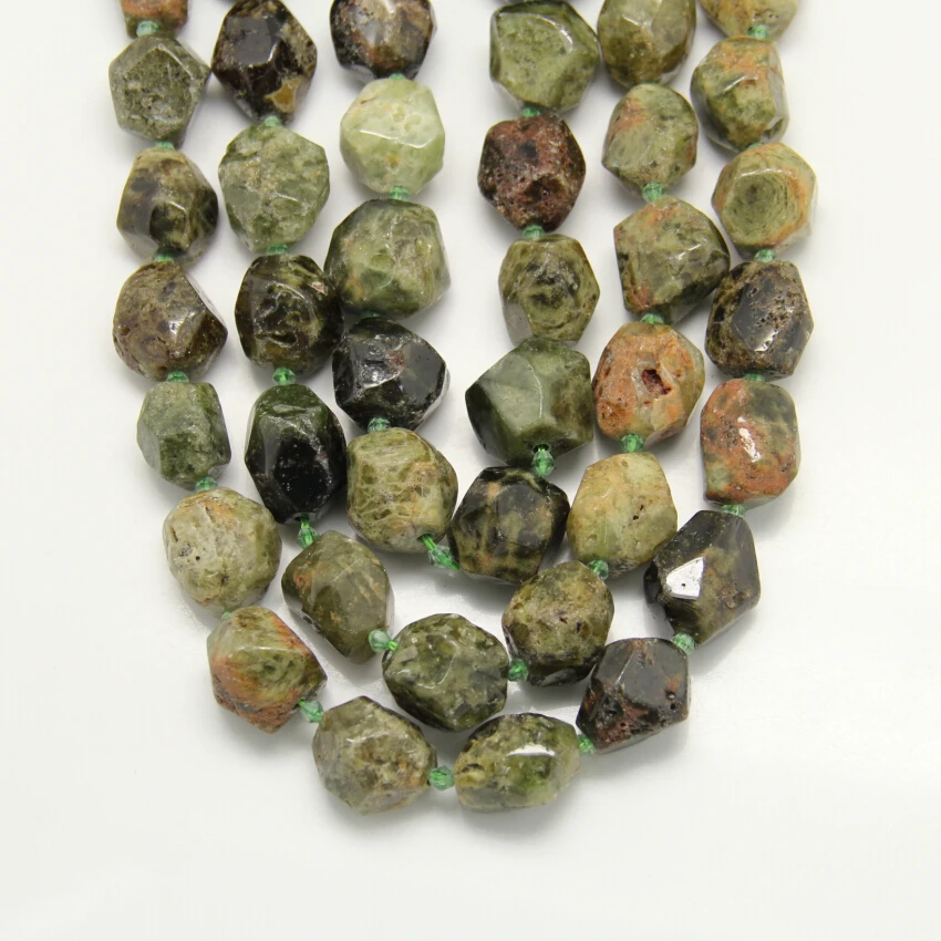 

Green Garnet Faceted Nugget Beads Pendants,Cut Raw Garnet Drilled Slab Loose Beads Making Necklace Jewelry Findings