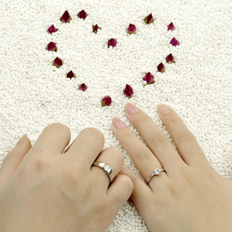 Mossovy Zircon Adjustable Silver Couple Wedding Rings for Women and Male Fashion Rhinestone Engagement Ring for Men for Female