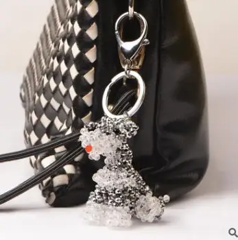 

Exquisite Hand woven lovely man-made crystal schnauzer Purse Bag Buckle HandBag Pendant For Car Keyrings