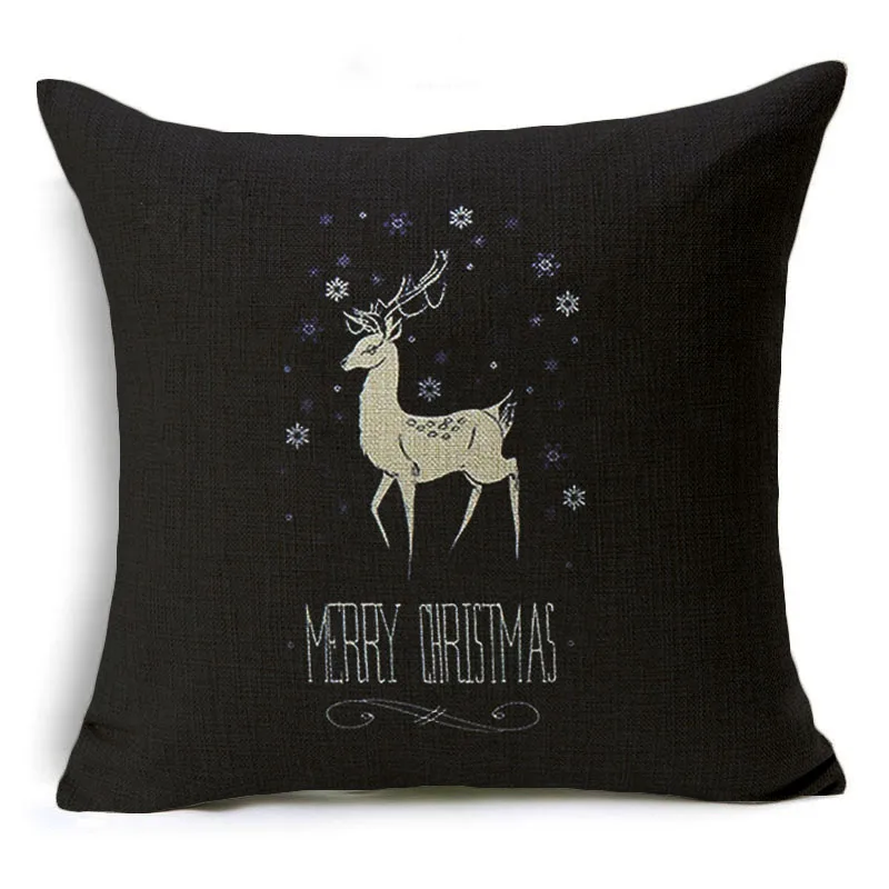 Christmas Deer Cushion Cover Cotton Linen Xmas Deer Santa Claus Presents Gift Home Decorative Pillows Cover for Sofa Nordic