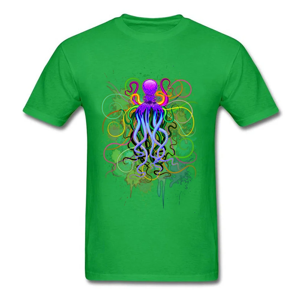 Octopus Psychedelic Luminescence New Design Short Sleeve Funny T Shirt 100% Cotton Crewneck Men's Tops Shirts Tee-Shirts Summer Octopus Psychedelic Luminescence green