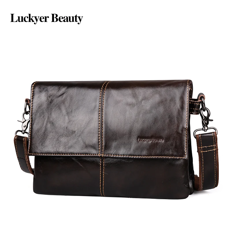 

LUCKYER BEAUTY Vintage Crazy Horse Leather Shoulder Bag Casual Business Crossbody Male Bag Business Men's Travel Messenger Bags