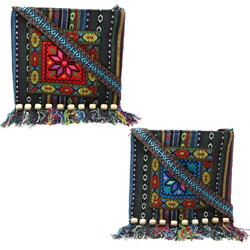 

NoEnName_Null High Quality Shoulder Bag Unique Vintage Ethnic Shoulder Bag Embroidery Boho Hippie Tassel Tote Messenger