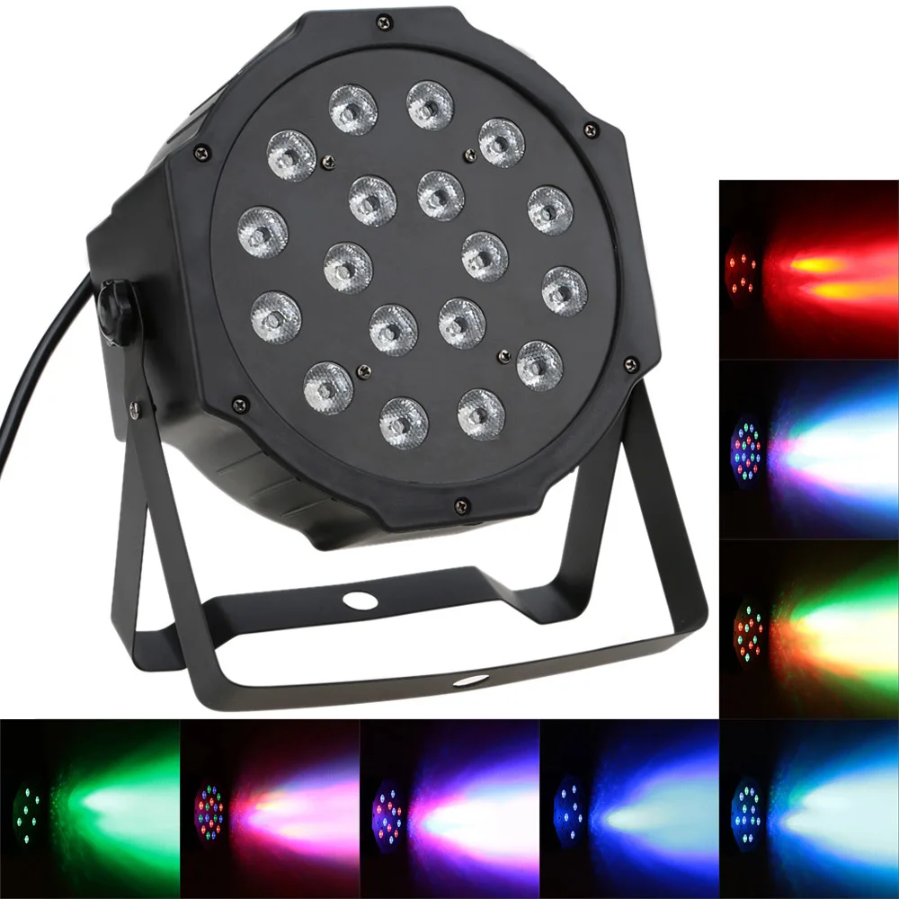 

Professional LED Stage Lights 27W 18 RGB PAR LED DMX Stage Lighting Effect DMX512 Master-Slave Led Flat for DJ Disco Party KTV