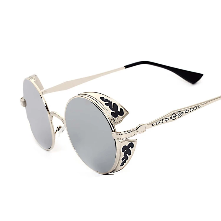 Higodoy, Ретро стиль, металлические, для женщин, стимпанк, солнцезащитные очки, светоотражающие очки, солнцезащитные очки для мужчин, Ретро стиль, круглые защитные очки, солнцезащитные очки для женщин - Цвет линз: Silver White