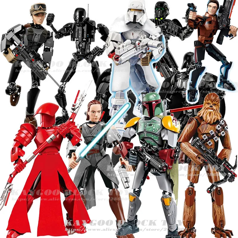 

Star Series Space War 8 Last Jedi Boba Fett Figures Kylo Ren Phasma Chewbacca Royal Guard Rey Darth Vader toys building blocks