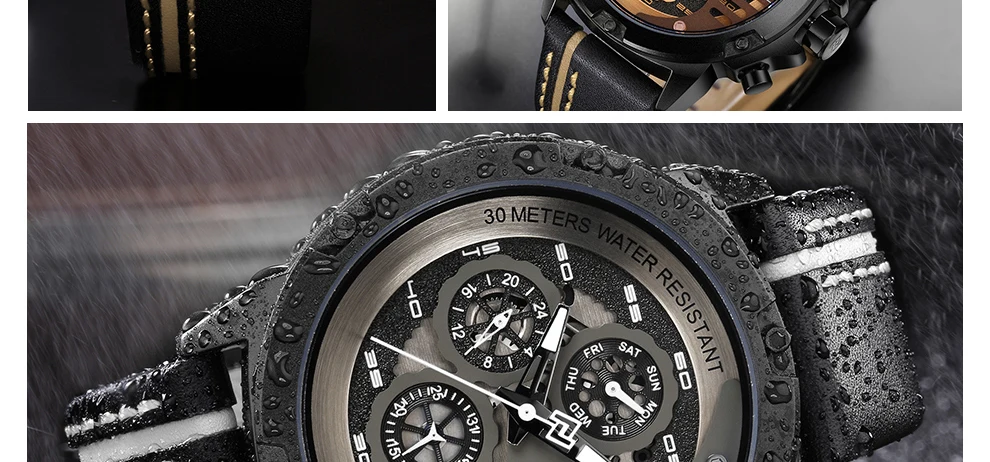 NAVIFORCE Для мужчин модные креативные Кварцевые наручные часы Водонепроницаемый кожаный ремешок спортивные часы Повседневное часы мужской Relogio Masculino