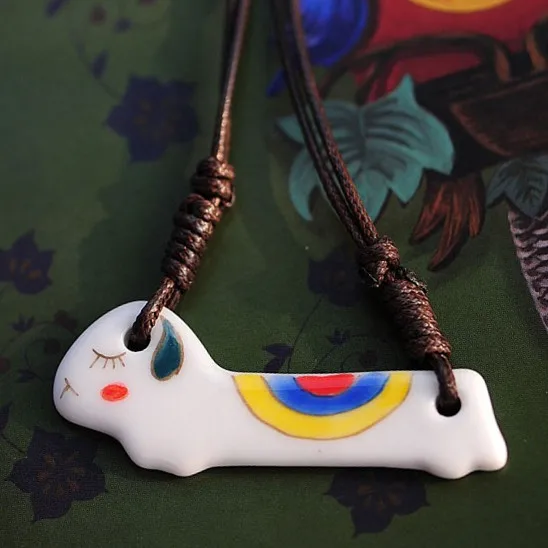 

Smart Cartoon Dog Lovely Painted Ceramics Necklace Fashion Kawaii Creative Original Cute Pastel Chinese Porcelain Ethnic Jewelry