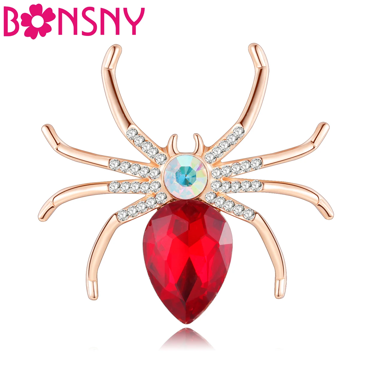 

Bonsny Red Crystal Spider Brooch For Women Metal Christmas Brooches Pin For Collar Scarf Decoration New Fashion Insect Jewelry