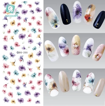 Rocooart DS255 DIY Water Transfer Nails Art Colorful Purple Fantacy Flowers Wraps