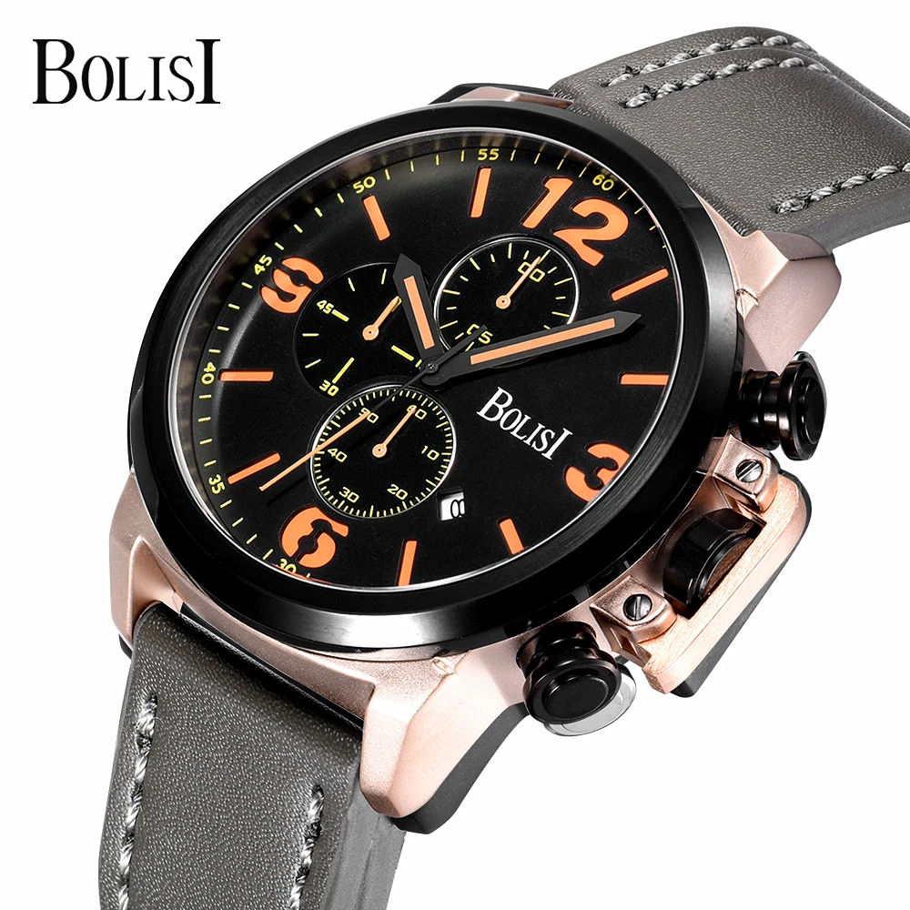 

BOLISI Big dial Mens Watches 30m Waterproof Quartz Watch Leather Band Men Sport Watch Male Clock Chronograph Relogio Masculino