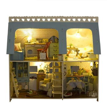

Miniature Sweet House Craft Model Wood Dollhouse Furniture LED Lights Kit Home Decor DIY Doll House Romantic Xmas Birthday Gift